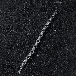 Vintage hip hop style stainless steel curb chain bracelet with circular link and lobster clasp
