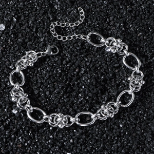 Vintage Stainless Steel Chain Bracelet For Men Women Hip Hop Industrial Style Silver Link Bracelet With Metal Beads Adjustable Jewelry