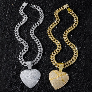 Hip-Hop-Kubanerkette mit herzförmigem Anhänger aus Gold und Silber und Zirkonia