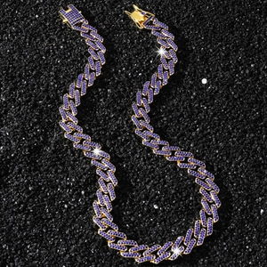 Collier Chaîne à Mailles Cubaines Hip Hop Homme Plaqué Or Argent Alliage de Zinc Incrusté de Strass Colliers Géométriques Bijoux