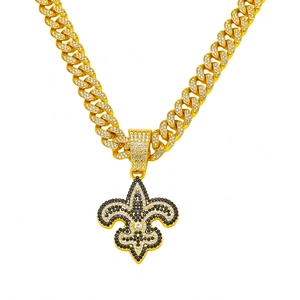 Hip Hop Iced Out Lilie Anhänger Halskette Für Herren Zinklegierung Strass Panzerkette Persönlichkeit Mode Schmuck