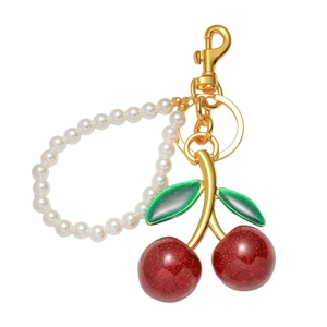 Portachiavi a Forma di Ciliegia in Resina Glitterata Con Cinturino in Künstliche Perle d'Imitazione Pendaglio per Borse in Lega di Zinco