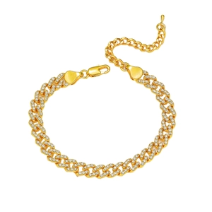 Women Hip Hop Cuban Link Anklet Rhinestone Inlay Geometric Rhombus Zinc Alloy Adjustable Foot Chain Gold Silver Jewelry