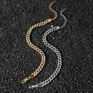 Luxurious gold and silver Cuban link anklet for women with sparkling crystal accents