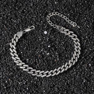 Diamond-encrusted Cuban link anklet for women with lobster clasp and extension chain