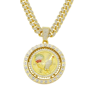 Collier Pendentif Coq Rotatif Hip Hop pour Homme Alliage de Zinc Strass Chaîne à Mailles Cubaines Bijoux de Personnalité
