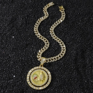Collier hip-hop doré avec pendentif coq rotatif et chaîne à maillons cubains glacée