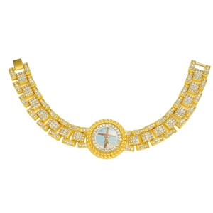 Bracelet Pendentif Croix de Jésus Rotatif Hip Hop pour Hommes Entièrement Incrusté de Strass Alliage Chaîne Cubaine Bijoux Religieux Or Argent
