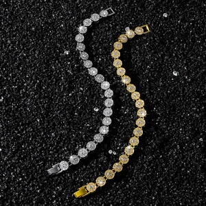 Bracelets à maillons ronds de 8mm en or et argent avec cristaux pavés étincelants