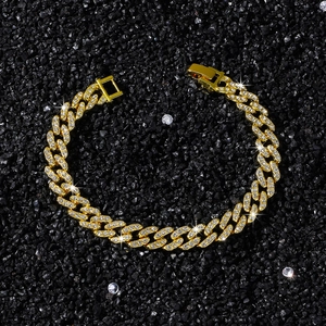 Bracciale a maglie romboidali dorate da 9 mm con scintillanti zirconi cubici