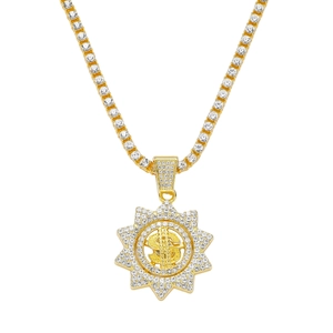 Collana Hip Hop Iced Out Pendente Segno del Dollaro Girasole Rotante Lega di Zinco Strass Catena Tennis Gioielli Uomo