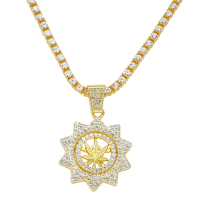 Hip-Hop Herren Rotierendes Blatt Sonnenblume Anhänger Halskette Galvanisierte Zinklegierung Strass Tenniskette Schmuck Geschenk