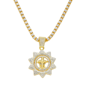 Hip Hop Spinning Cross Sunflower Pendant Necklace With Tennis Chain Men Zinc Alloy Rhinestone Western Style Jewelry