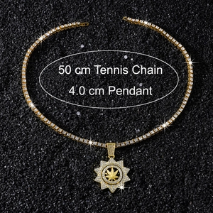 Hip-Hop Tenniskette mit 4,0 cm Blattanhänger in 18K Gold-Finish und Zirkonia-Steinen