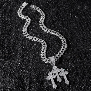 Iced out hip-hop necklace with triple cross pendants and Cuban link chain for men