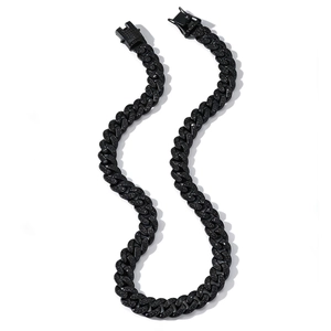 13mm Men's Hip Hop Black Cuban Link Chain Necklace with Iced Out Crystals on White Background