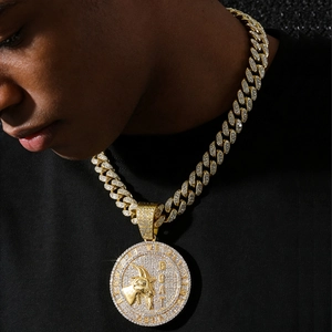 Men Hip Hop GOAT Pendant Necklace Zinc Alloy Rhinestone Full Iced Out Mountain Goat Medallion Cuban Chain Personalized Jewelry