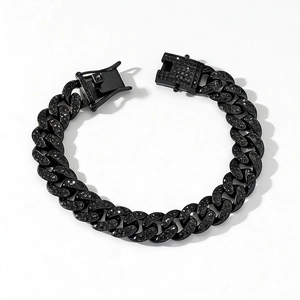 Classic 13mm black iced out Cuban link chain bracelet for men with square clasp