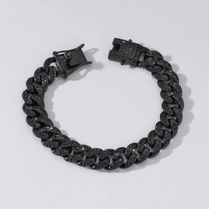 Classic 13mm black iced out Cuban link chain bracelet with micro pave stones and box clasp