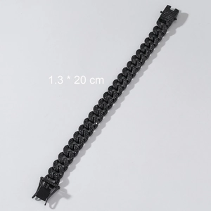 Close-up of 13mm wide black iced out Cuban link bracelet with 20cm length and metal clasp