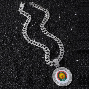 Collier cubain hip hop pour homme avec pendentif rond logo AES et strass