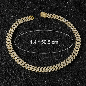 Macro shot of 14mm gold hip-hop chain necklace with inlaid diamonds and clasp details