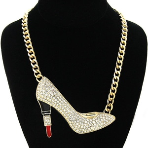 Exaggerated High Heel Pendant Necklace Alloy Rhinestone Bold Fashion Jewelry Lipstick Heel Chain For Runway Show Women