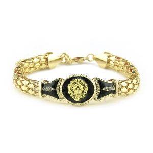 Hip Hop Lion Head Bracelet Women Men Alloy Rhinestone Enamel Mesh Chain Woven Baroque Punk Style Fashion Jewelry Gift