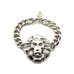 Vintage Punk Alloy Lion Head Relief Cuban Chain Bracelet Gold Silver Rhinestone Electroplated Animal Charm Link Bracelet Jewelry For Unisex