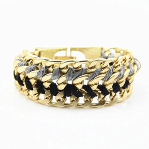 Women Chunky Alloy Chain Woven Bracelet Punk Bohemian Braided Bracelet Multi Layer Statement Jewelry For Daily Party Gift