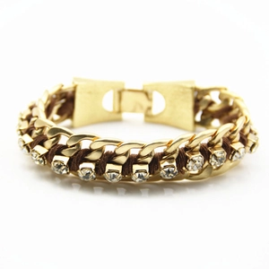 Bracelet Tissé à la Main en Alliage Exagéré avec Strass pour Femmes Bracelet Vintage Hiphop Chaîne Couleur Or Corde Tissée Bijoux de Mode Cadeau
