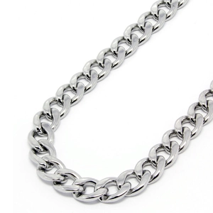 Polished silver curb chain necklace 12mm wide in minimalist stainless steel industrial style