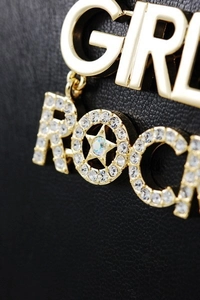Halskette mit GIRL ROCK Anhänger aus Roségold-Edelstahl und glitzernden Strasssteinen