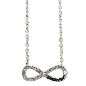 Collier Pendentif Infini Cœur Believe pour Femme en Alliage avec Strass Incrustés Couleur Argent Bijoux de Mode