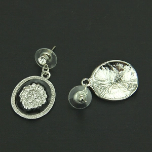 Fashion alloy lion head drop earrings with black enamel and small white crystals