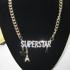 Vintage Alloy Rhinestone Superstar Letter Pendant Necklace For Women Hip Hop Cuban Chain Eiffel Tower Star Charms Fashion Jewelry