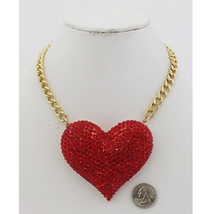 Vintage Gold Alloy Large Heart Pendant Necklace For Women Full Rhinestone Pave Snake Chain Fashion Jewelry Gift