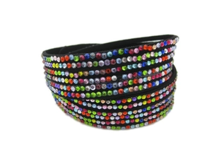 Bracelet Enveloppant en Strass Multi-rangs Punk Bohémien Bracelet en Daim Coloré Bijoux de Mode Cadeau pour Femmes