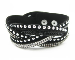 Mode Meerlaagse Wikkelarmband Suèdestof Strass Klinknagel Studded Punk Boheems Manchet Armband Sieraden Voor Dames Heren