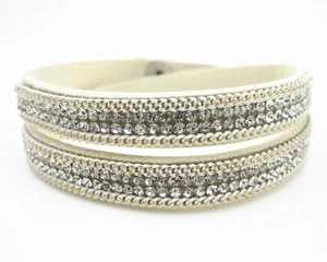 Bracelet Enroulé en Suède Multicouche avec Strass Bijoux Hip Hop pour Hommes Femmes Bracelet à Bouton Pression Réglable