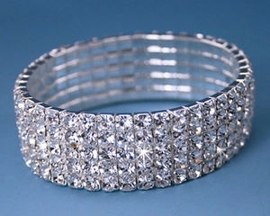 Silver Alloy Rhinestone Elastic Bangle Bracelet For Women Fashion Sparkly Multi Row Stretch Jewelry Wedding Party Accessory