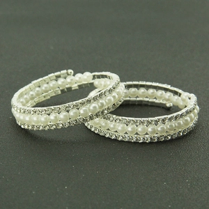Elegant silver multilayer rhinestone wrap bracelet set with faux pearls and metal beads