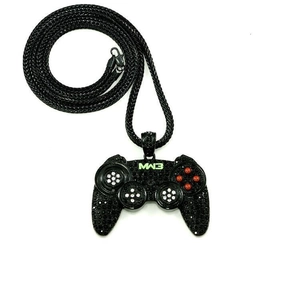 Hiphop game controller pendant necklace with black rhinestones and MW3 lettering
