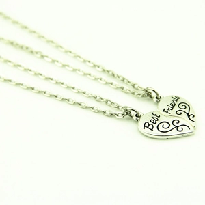 Colliers Pendentif Coeur Brisé Best Friends en Alliage Vintage pour Femmes Cadeau Bijoux Amitié BFF Couleur Argent Antique