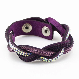Bracelet Tressé Unisexe à la Mode en Velours Coréen Strass Bracelet de Poignet Bijoux Créatifs Multi Couches Avec Boutons Pression