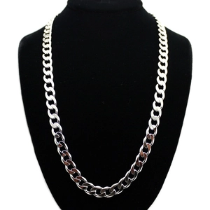 Detail of 12mm wide silver curb chain necklace shown on a black jewelry mannequin stand