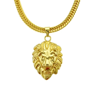 Collier pendentif tête de lion hip hop pour hommes avec chaîne maille blé dorée punk