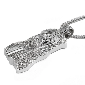 Hip Hop Iced Out Rhinestone Alloy Jesus Head Music Note Pendant Necklace For Men Shiny Gold Silver Streetwear Jewelry