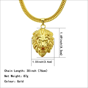 Pendentif tête de lion doré poli avec chaîne tressée épaisse pour hommes hip hop