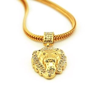 Vereiste goldene Löwenkopf Halskette mit glitzernden Strasssteinen für Herren im Hip Hop Stil